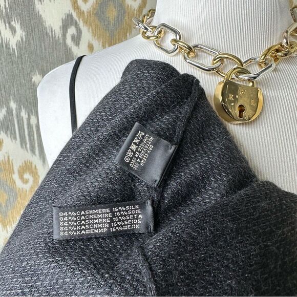 Ralph Lauren ~ Charcoal Cashmere Silk Bow Neck Pinpoint Knit Jersey Sheath Dress - Picture 10 of 16